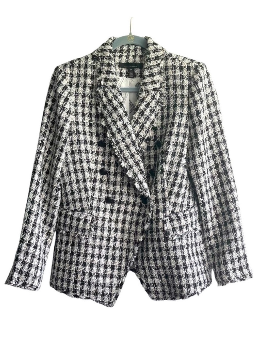 WHBM Houndstooth Blazer Suiting Jacket Fashion Lining Black Ecru White Size 10
